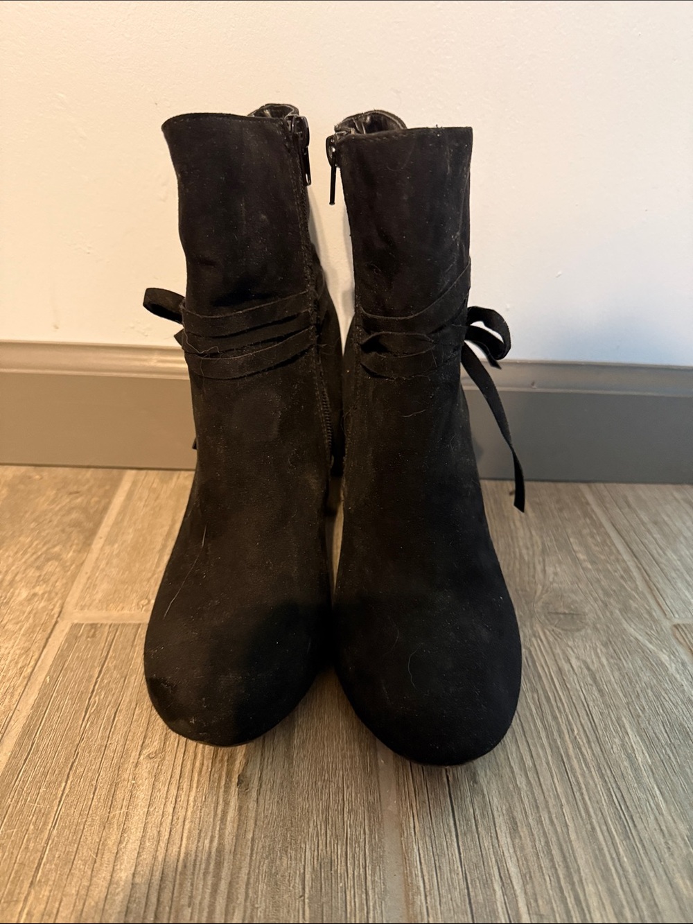Christian Siriano Black Suede Ankle Booties with Side Wrap